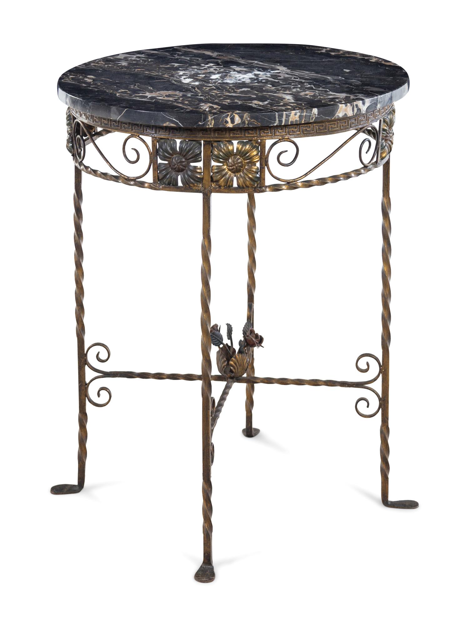 An Iron and Marble-Top Side Table in the Manner of Oscar Bach