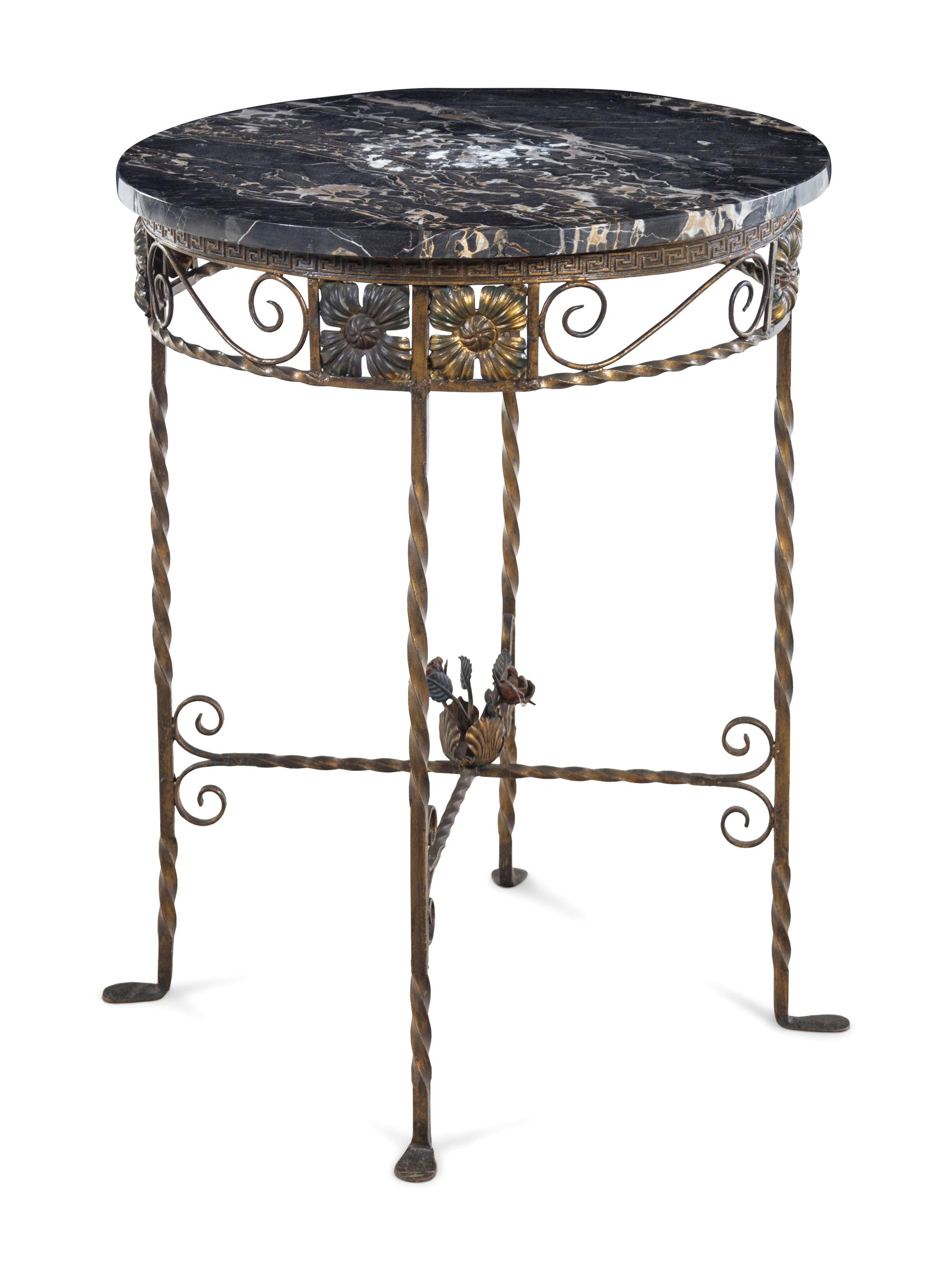 An Iron and Marble-Top Side Table in the Manner of Oscar Bach