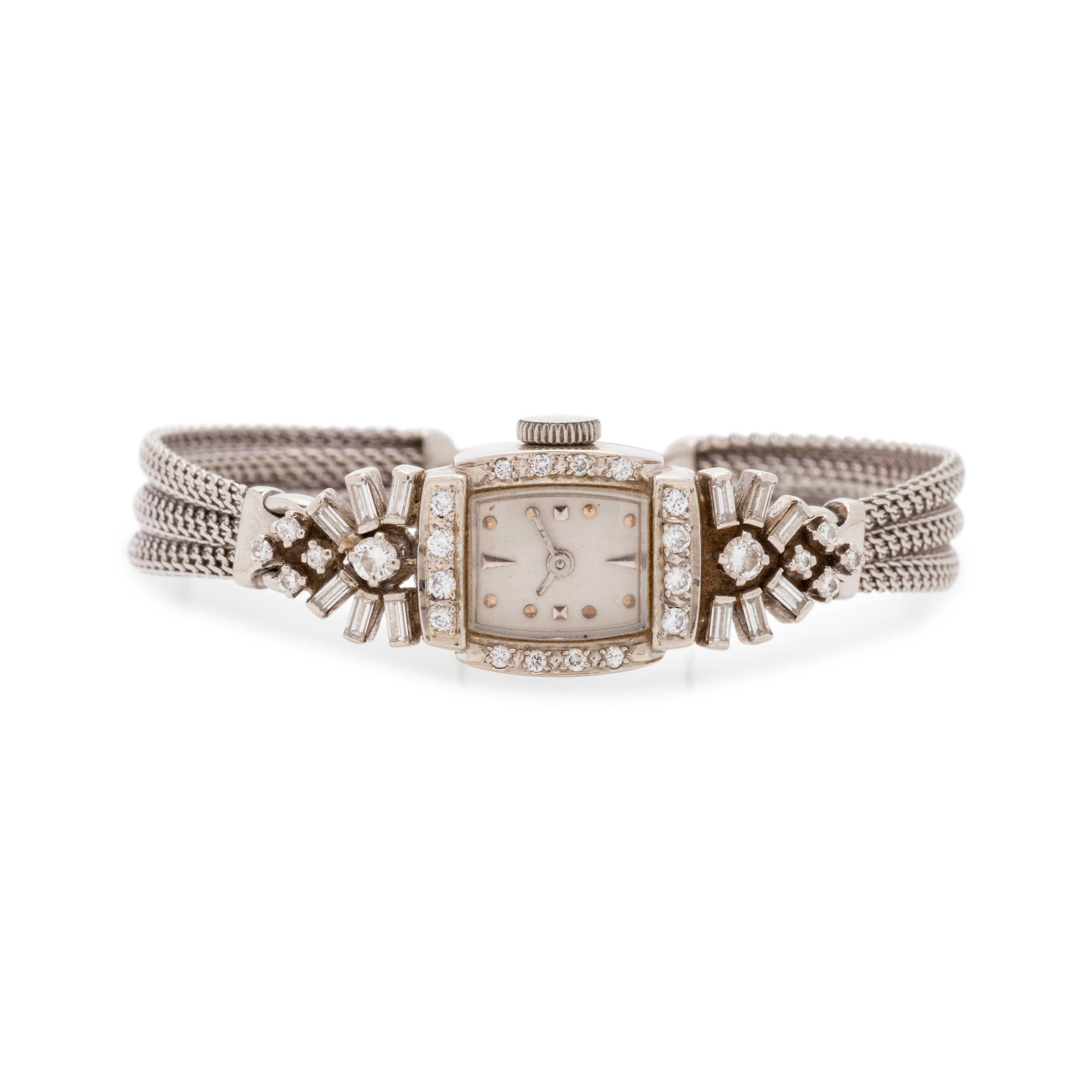 14K WHITE GOLD AND DIAMOND WRISTWATCH
