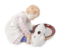 A Meissen Porcelain Figural Group of a Child Feeding Dog, by Konrad Hentschel