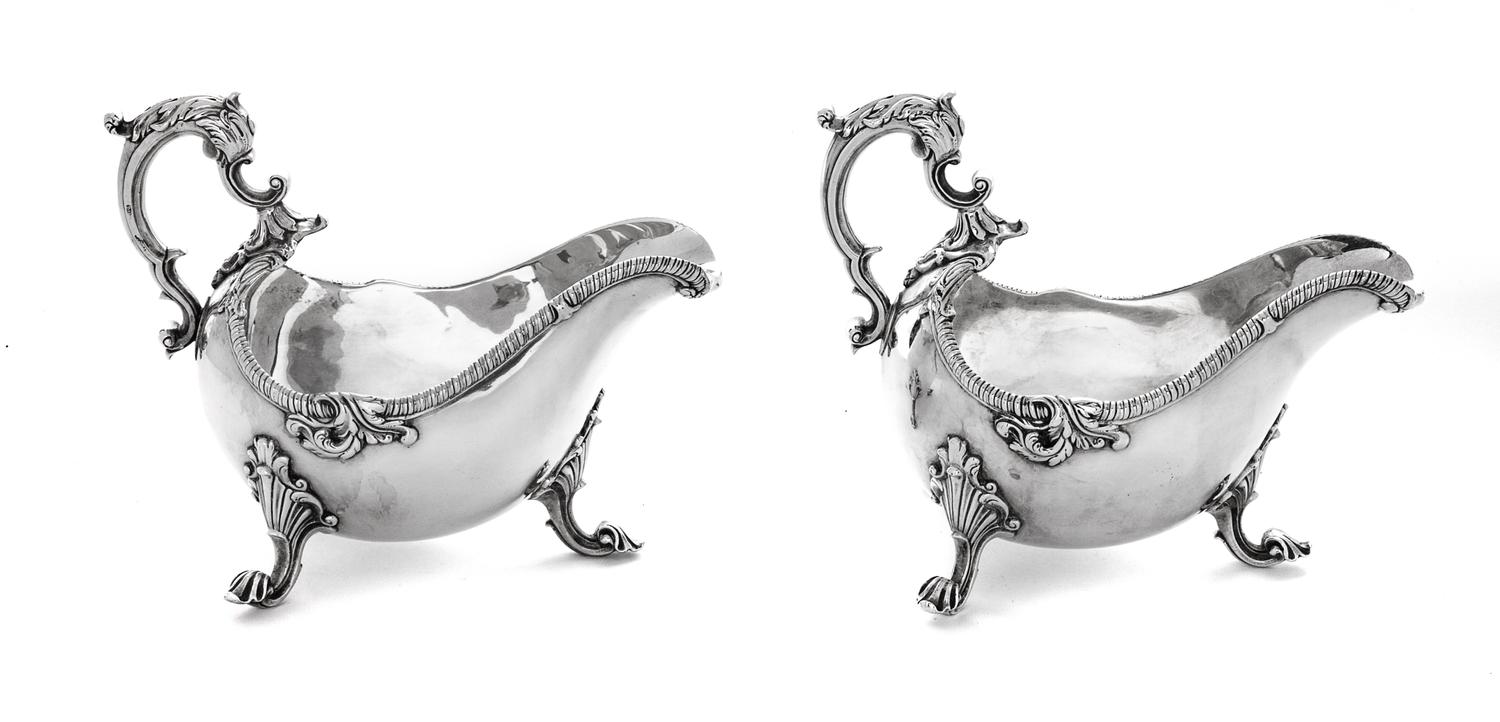 A Pair of Irish Sauceboats, likely Joseph Cullen, Dublin, each with scrolling foliate handles.