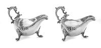 A Pair of Irish Sauceboats, likely Joseph Cullen, Dublin, each with scrolling foliate handles.