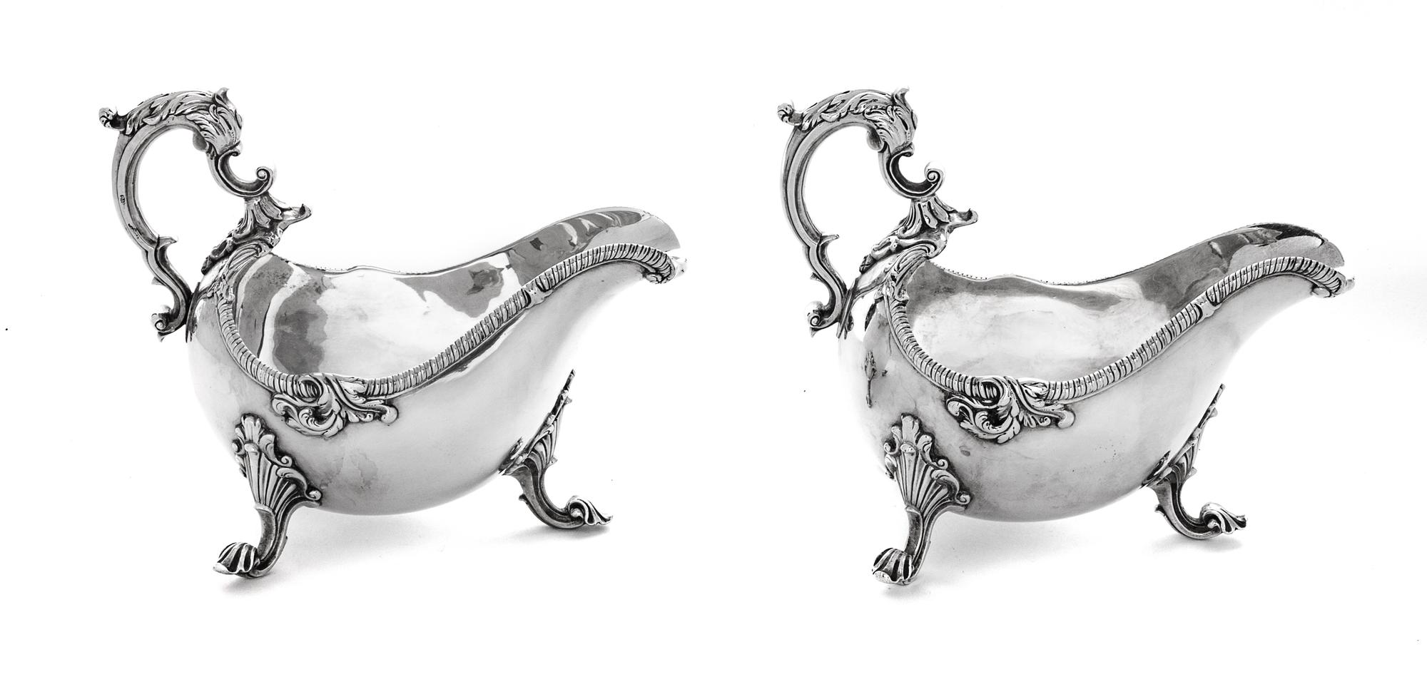 A Pair of Irish Sauceboats, likely Joseph Cullen, Dublin, each with scrolling foliate handles.