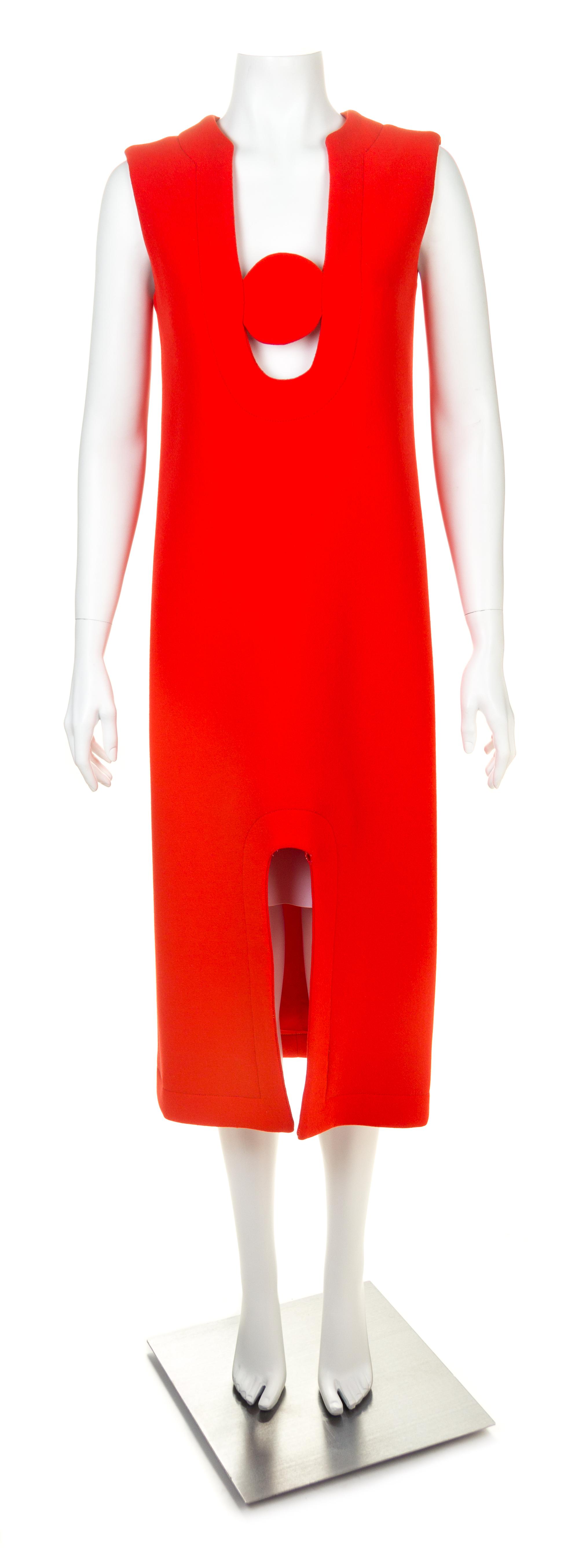A Pierre Cardin Red Wool Mod Sleeveless Dress, No size.