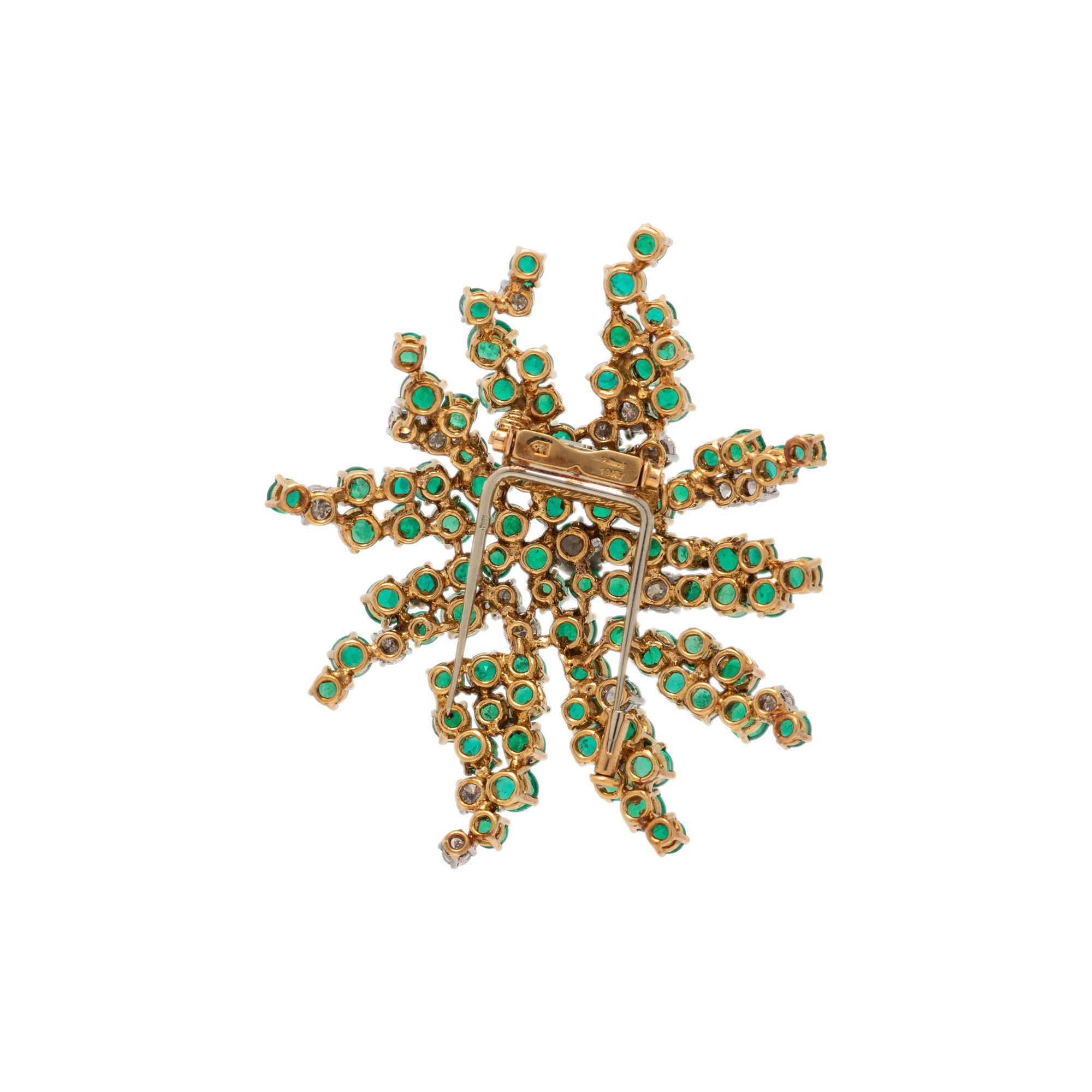 EMERALD, DIAMOND, AND YELLOW GOLD BROOCH