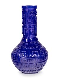 A Chinese Carved Transparent Sapphire Blue Glass Bottle Vase