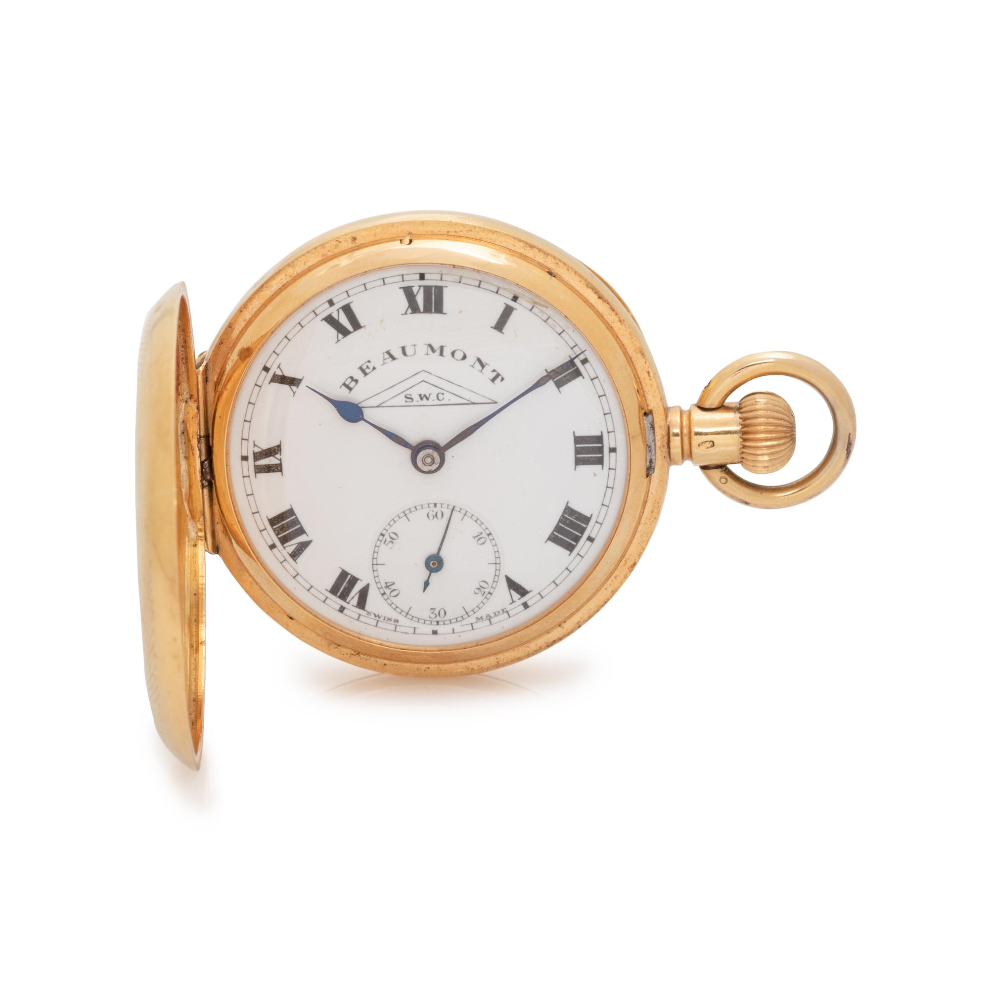 BEAUMONT, 18K YELLOW GOLD HUNTER CASE POCKET WATCH