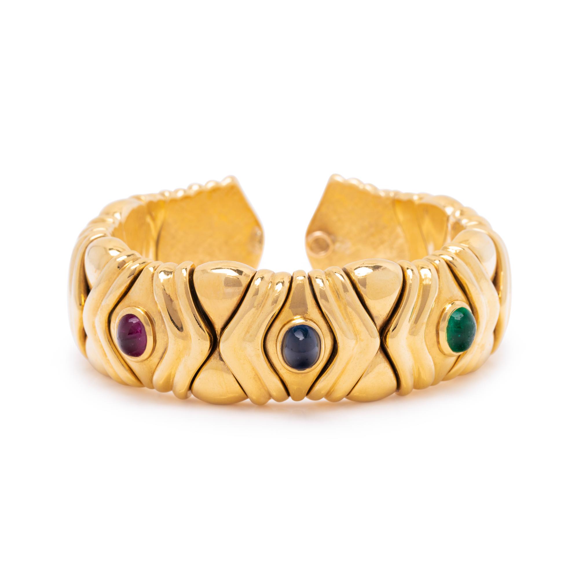 SOLD: YELLOW GOLD AND MULTIGEM CUFF BRACELET