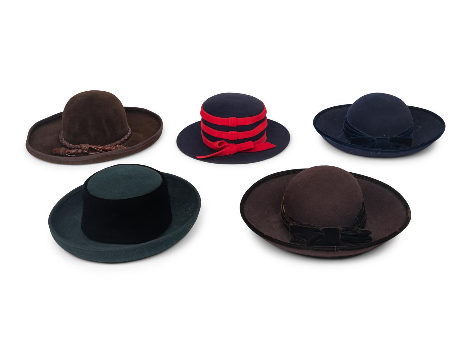 A Group of Five Felted Wool Hats