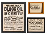 [ADVERTISING]. A group of 3 broadsides promoting oils, linaments, and tonics for humans and animals, comprising: