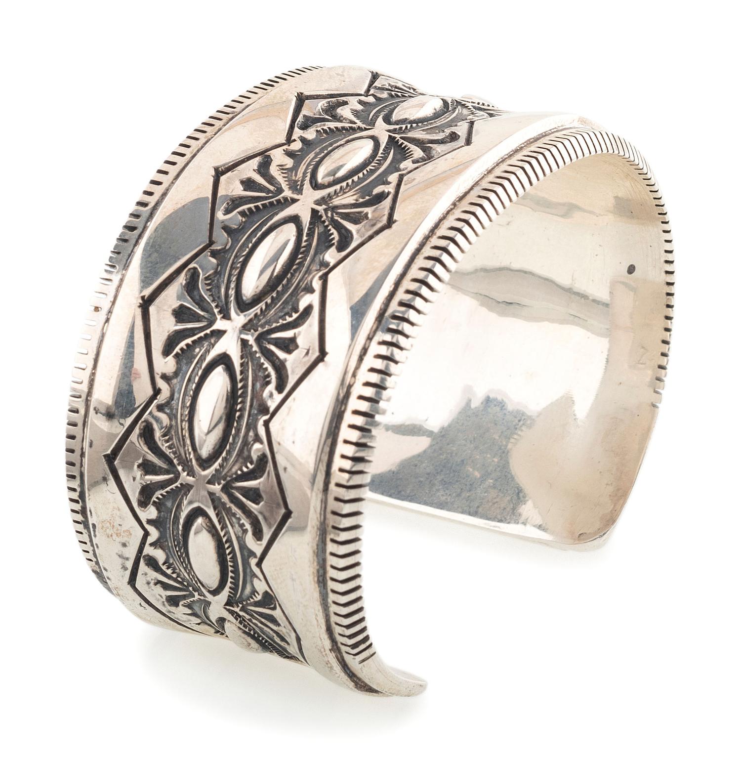 Heavily Stamped Silver Cuff Bracelet