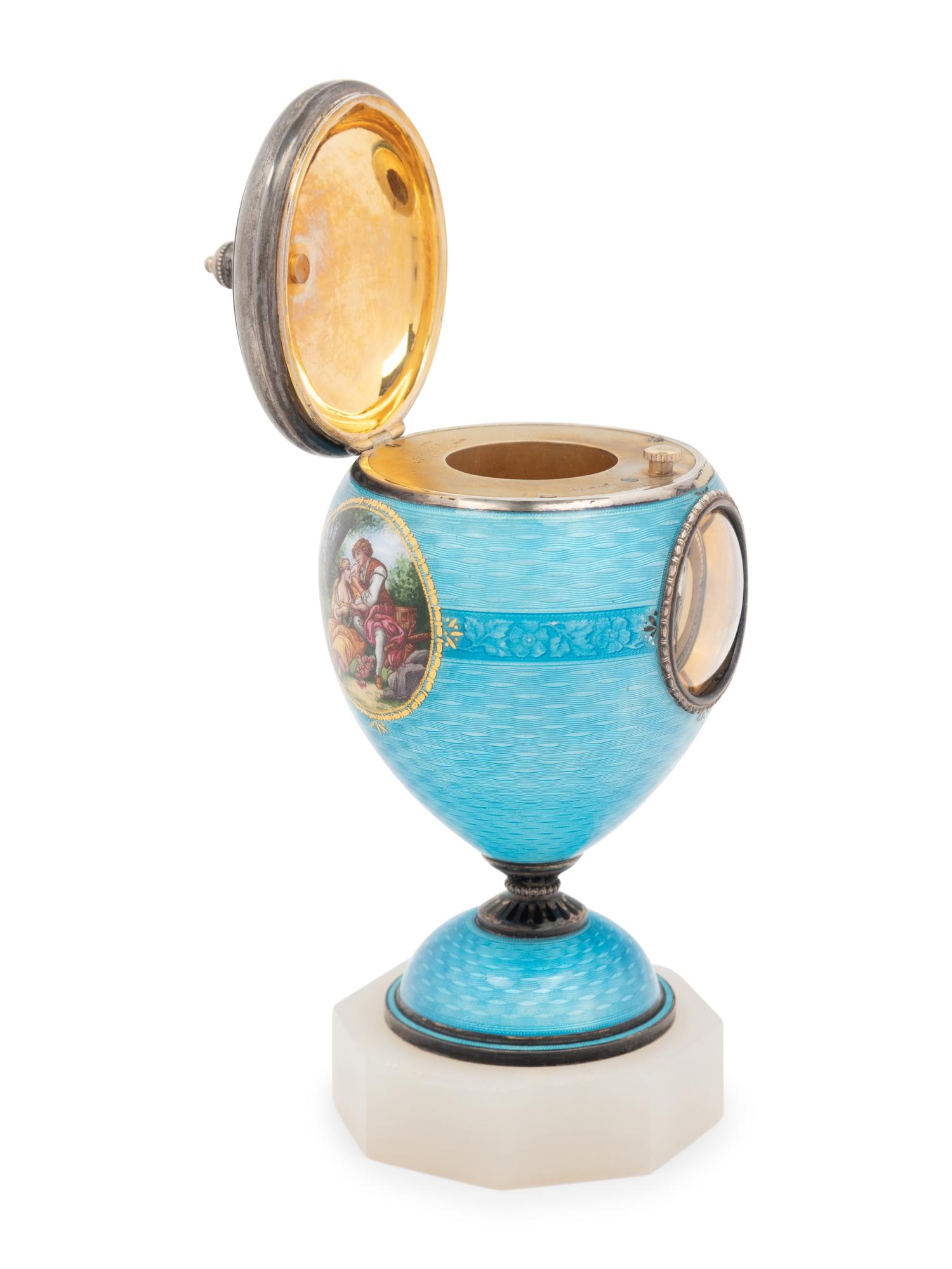 An Austrian Guilloché Enamel Silver Clock