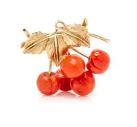 A Yellow Gold and Coral Brooch, 7.40 dwts.