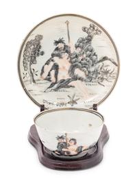 A Chinese Export 'Jesuit' En Grisaille Porcelain Teacup and Saucer