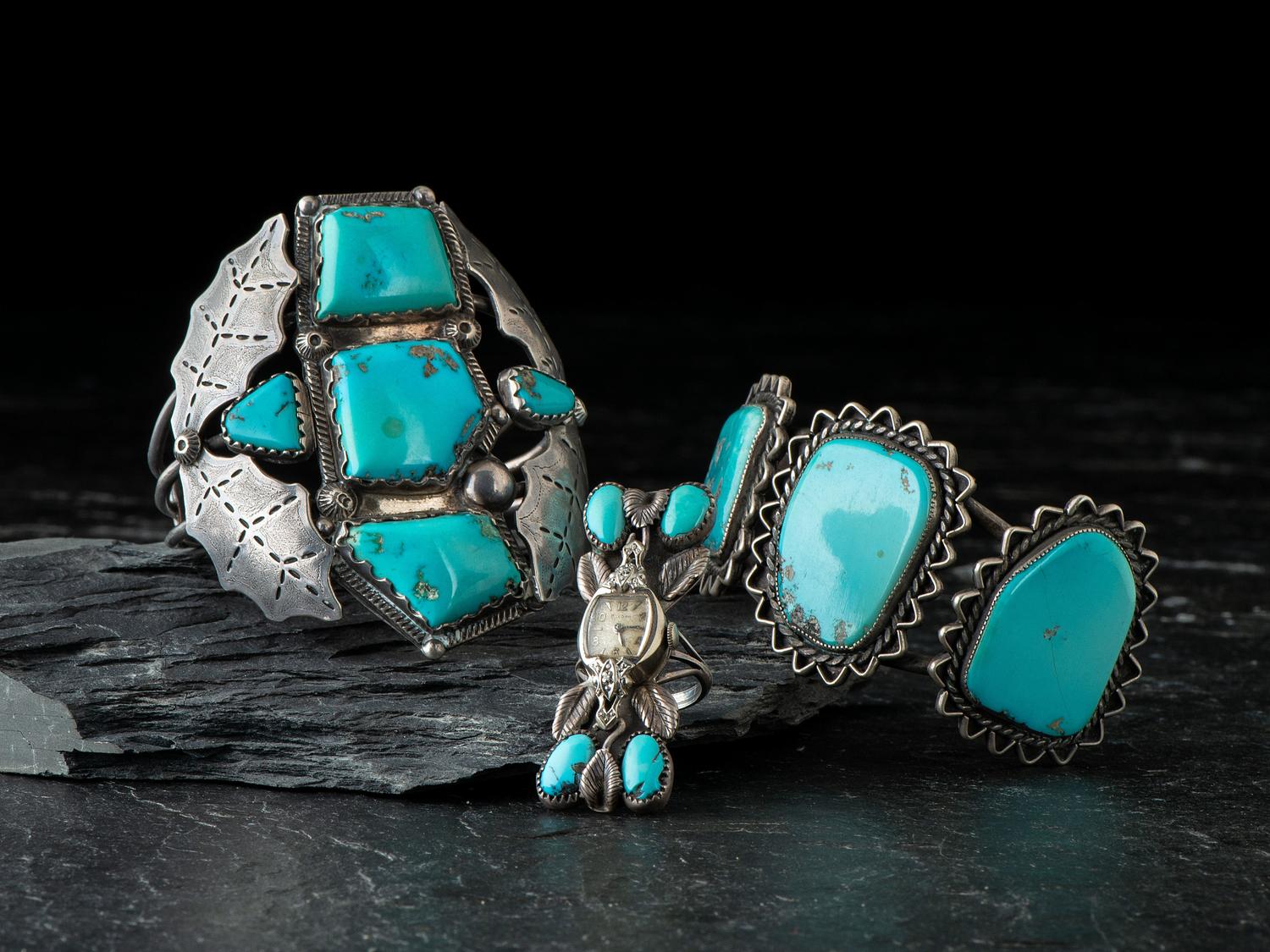 Navajo Silver and Turquoise Cuff Bracelets and Watch Ring