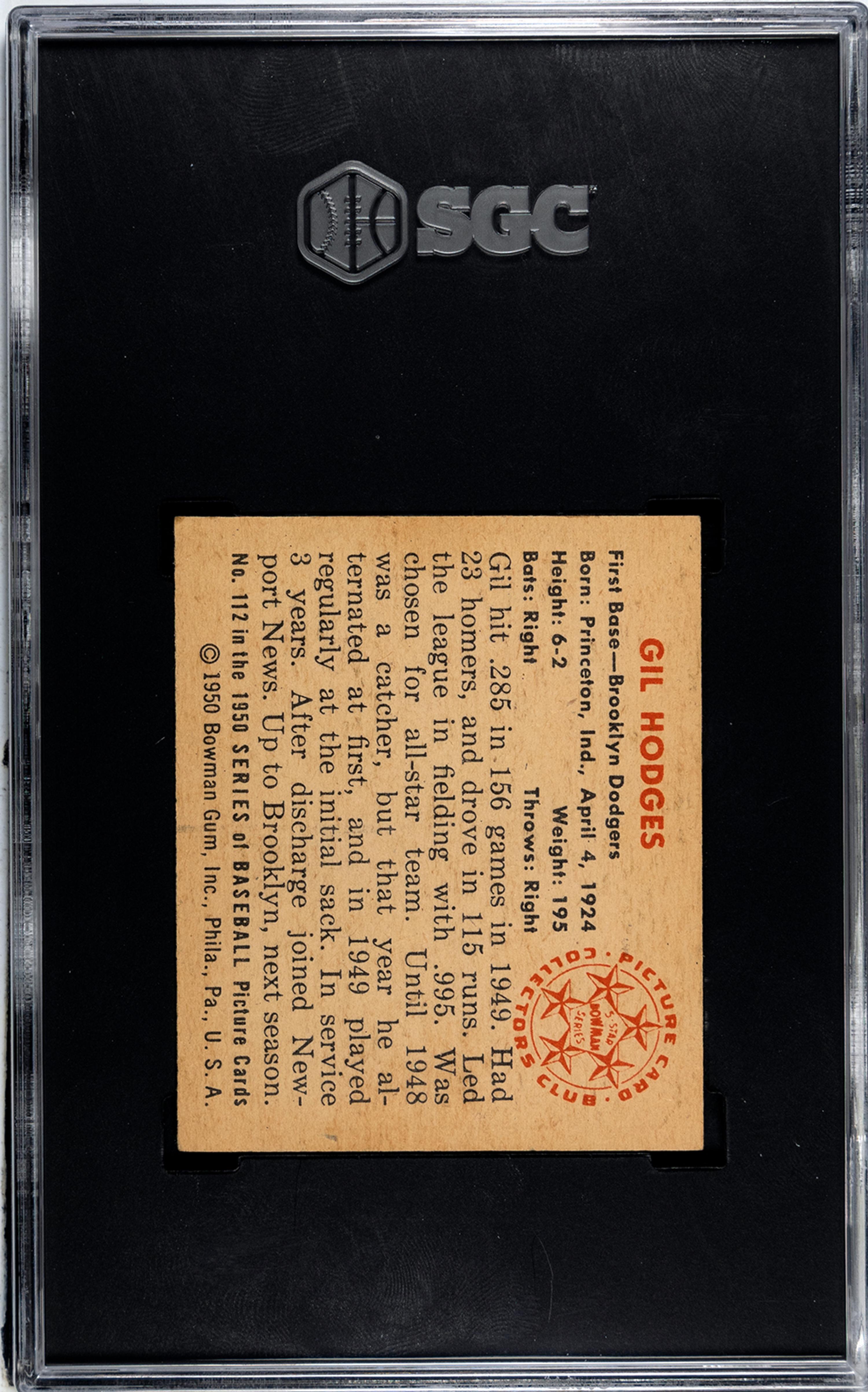 A 1950 Bowman Gil Hodges Baseball Card No. 112 (SGC 7 NRMT)