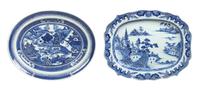 Two Chinese Export Blue and White Platters Lengthh of larger 18 inches. — 18TH CENTURY