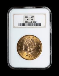 A 1901 Liberty Head $20 Gold Coin (NGC MS63)