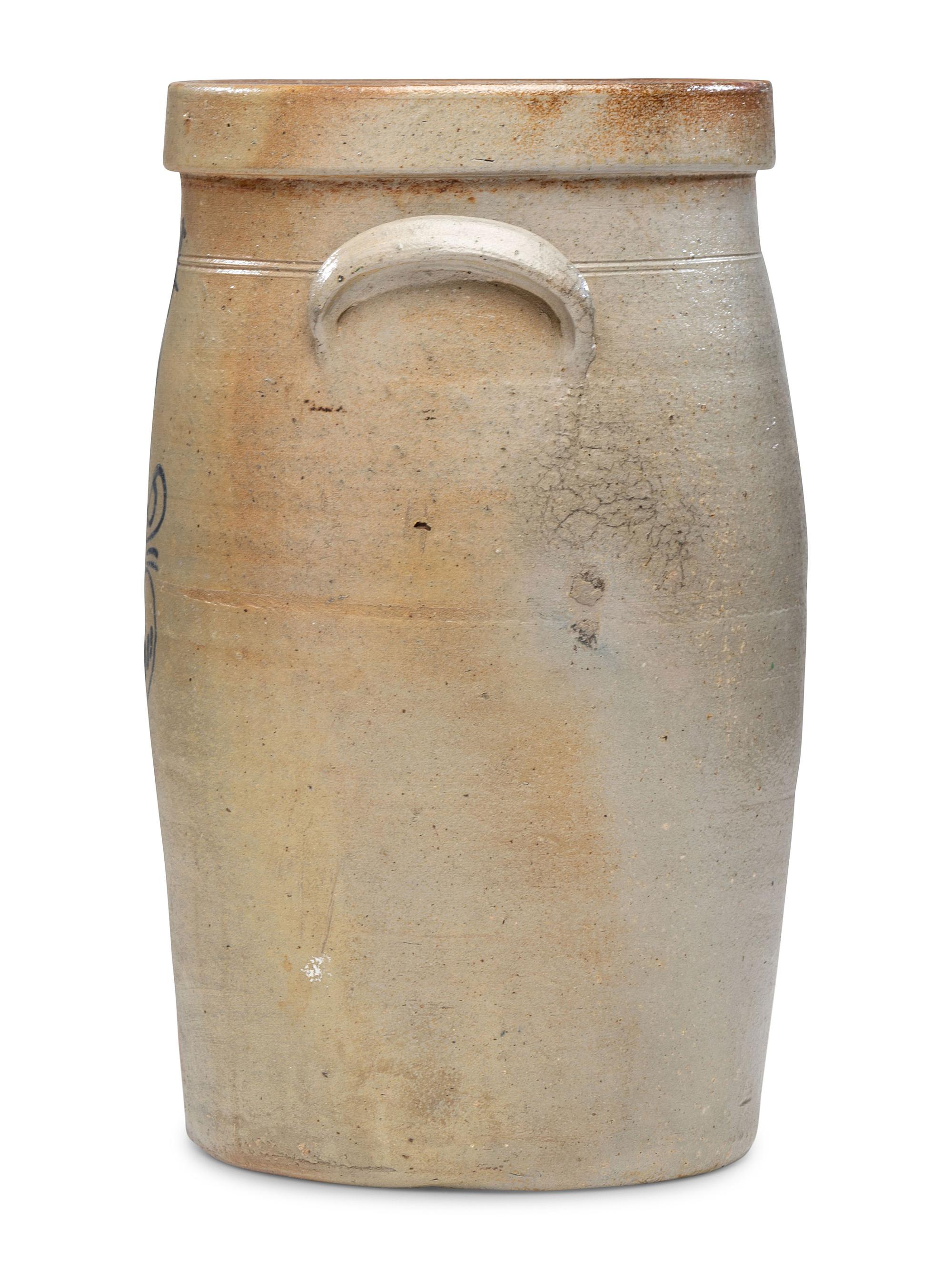An L. K. Force Four-Gallon Cobalt Decorated Stoneware Crock