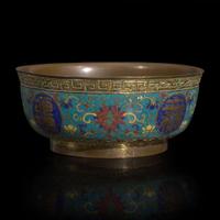 A Chinese cloisonné and champlevé enamel "Wan Shou Wu Jiang" bowl 万寿无疆景泰蓝碗 Qianlong period, circa 1780 ??? ?1780?