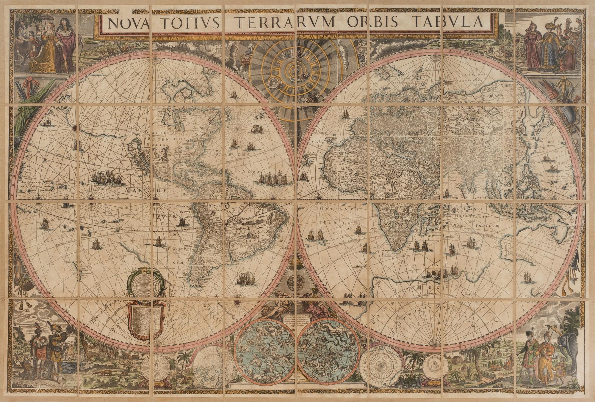A Large Nova Totius Terrarum Orbis Tabula Map on Linen