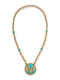 CONVERTIBLE YELLOW GOLD AND DIAMOND RAMS HEAD NECKLACE