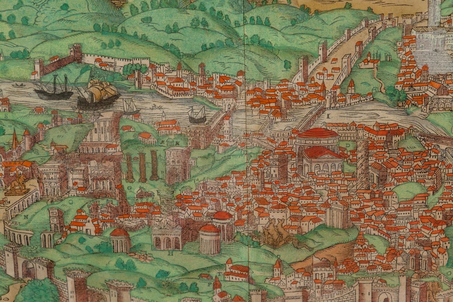 A Framed Hand-Colored Engraving Depicting Rome