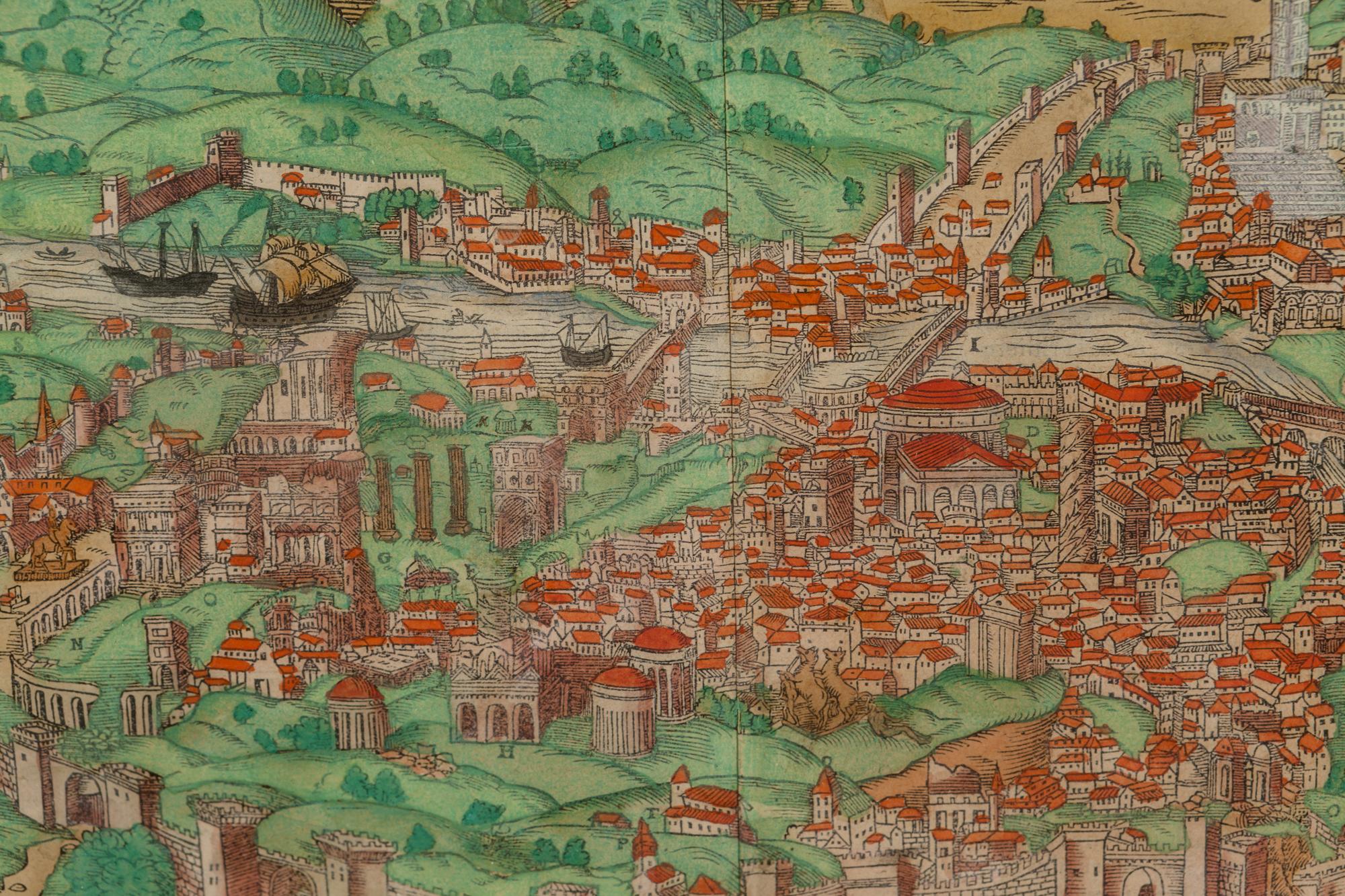 A Framed Hand-Colored Engraving Depicting Rome