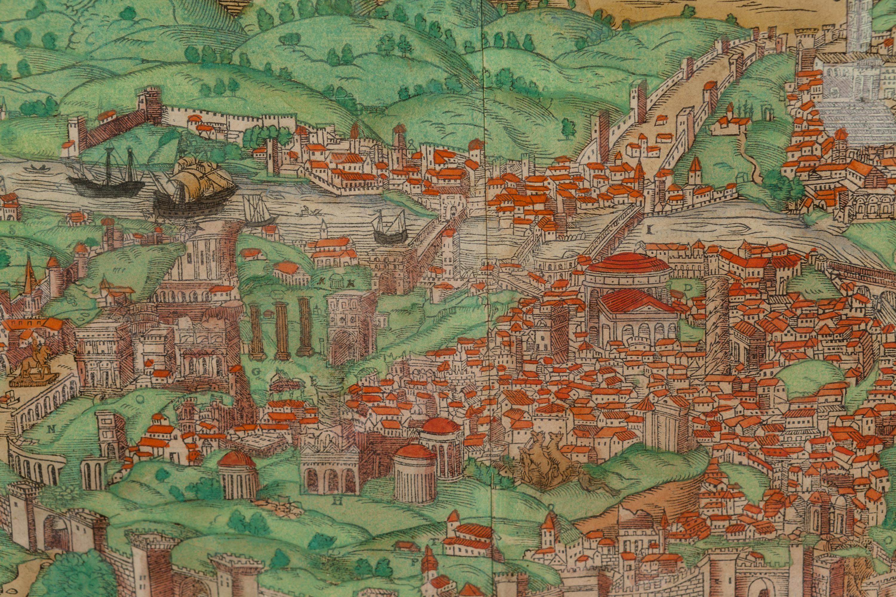 A Framed Hand-Colored Engraving Depicting Rome