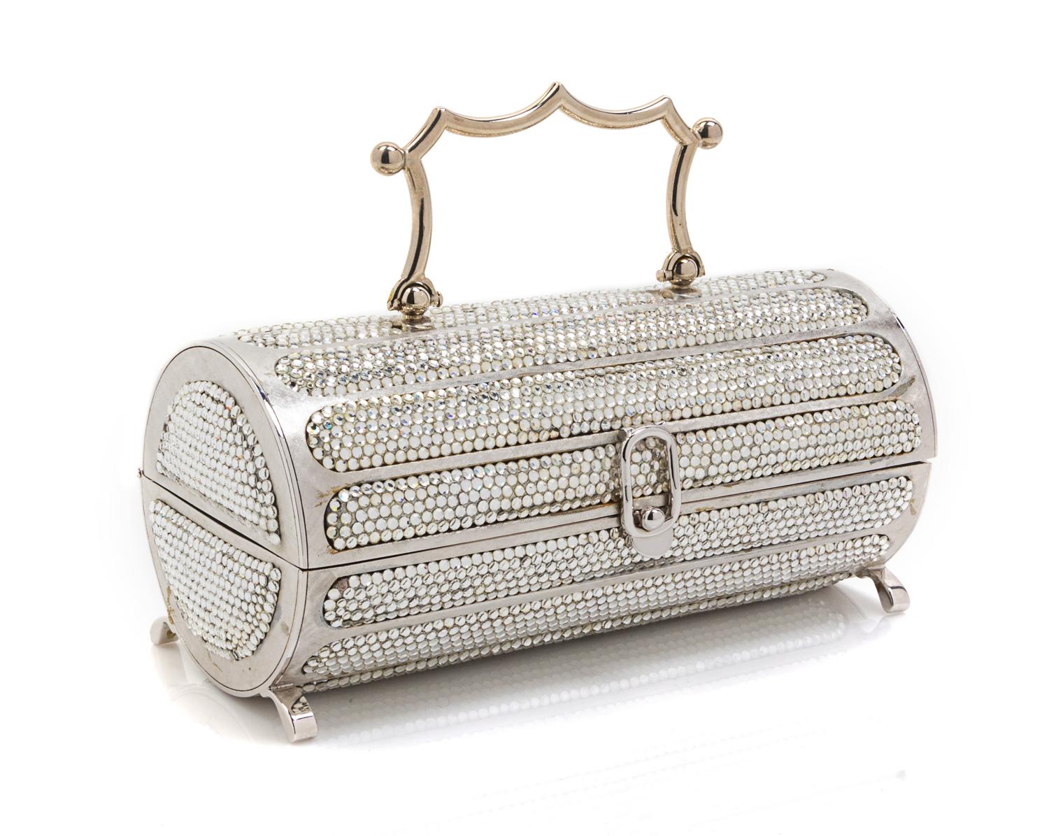 A Vintage Judith Leiber Swarovski Crystal Minaudiere, 6 3/4 x 2 3/4 x 2 3/4 inches.