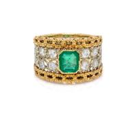 An 18 Karat Two Tone Gold, Emerald and Diamond Ring, Buccellati, 4.70 dwts.