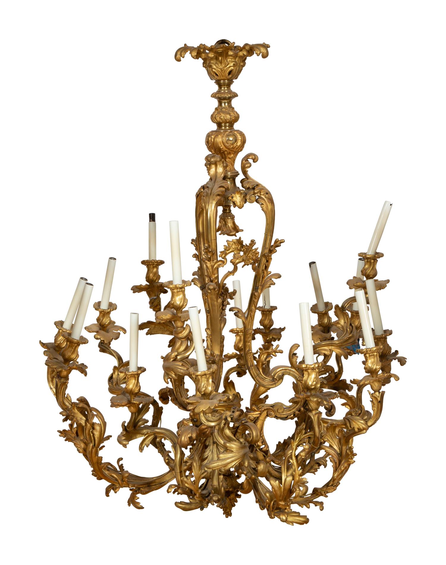 A Gilt Bronze Rococo Style Fourteen-Light Chandelier