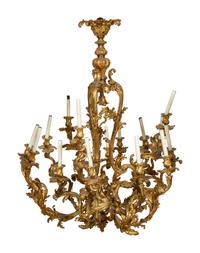 A Gilt Bronze Rococo Style Fourteen-Light Chandelier