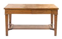 An Arts and Crafts Style Oak Library Table, Height 29 1/2 x width 57 3/4 x depth 29 1/2 inches.