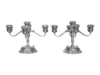A Pair of German Silver Five-Light Candelabra