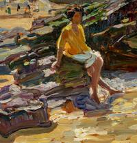 Children at the Beach and On the Rocky Shore (a double-sided work)