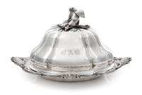 A Victorian Silver Covered Dish, John Samuel Hunt, London, 1850, the domed lid topped with a pepper-form handle, the underplate's rim w