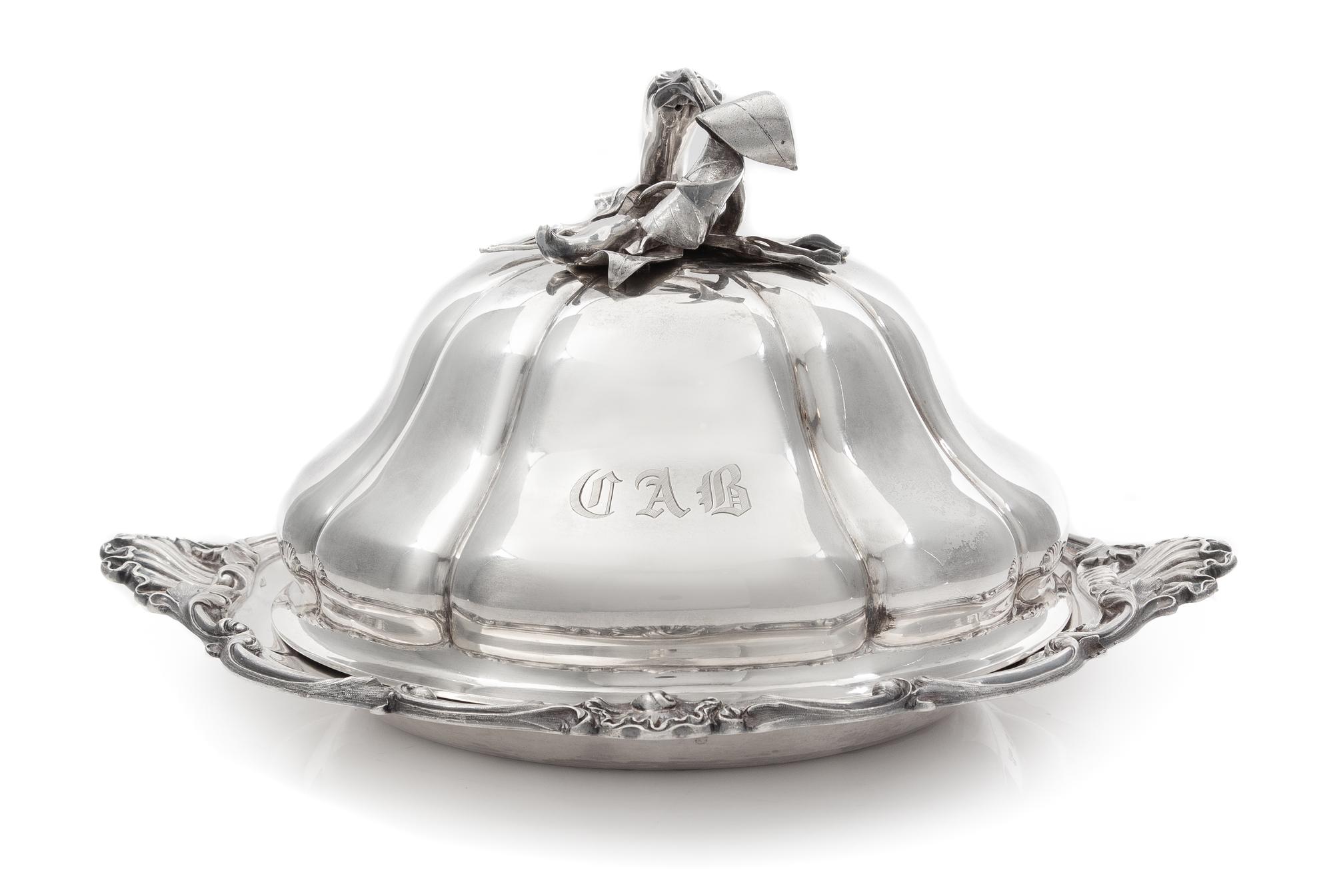 A Victorian Silver Covered Dish, John Samuel Hunt, London, 1850, the domed lid topped with a pepper-form handle, the underplate's rim w