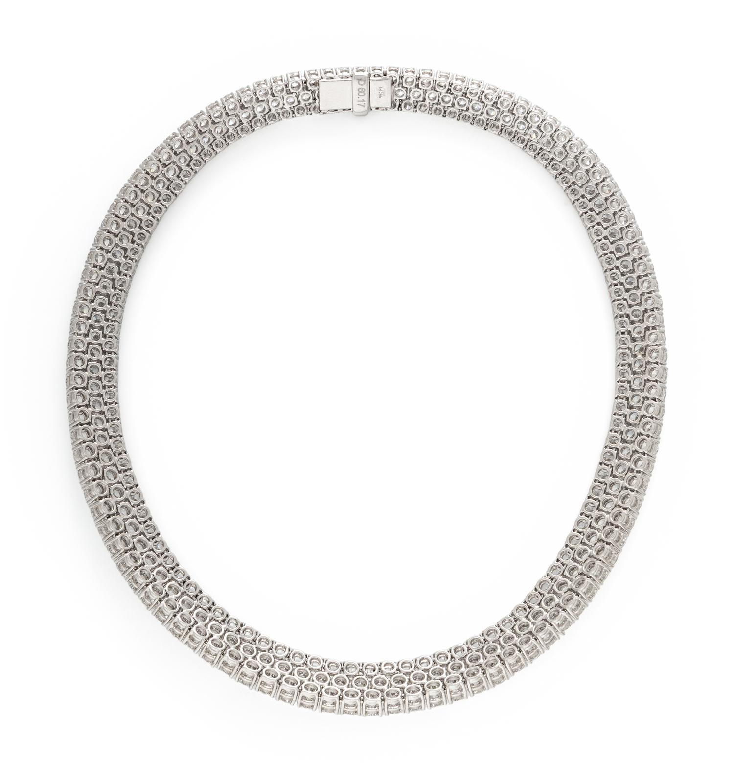 THREE ROW DIAMOND AND PLATINUM NECKLACE