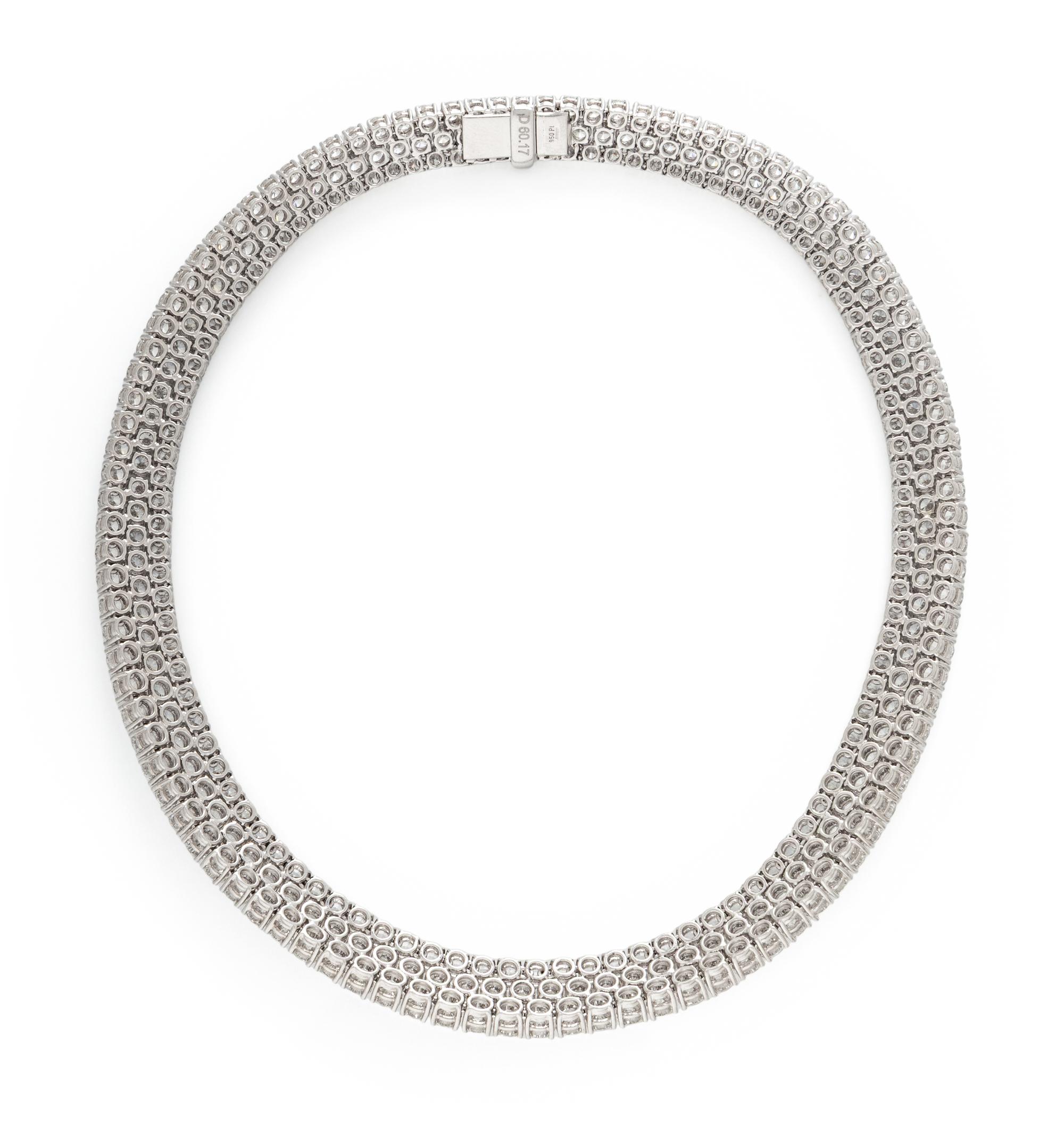 THREE ROW DIAMOND AND PLATINUM NECKLACE