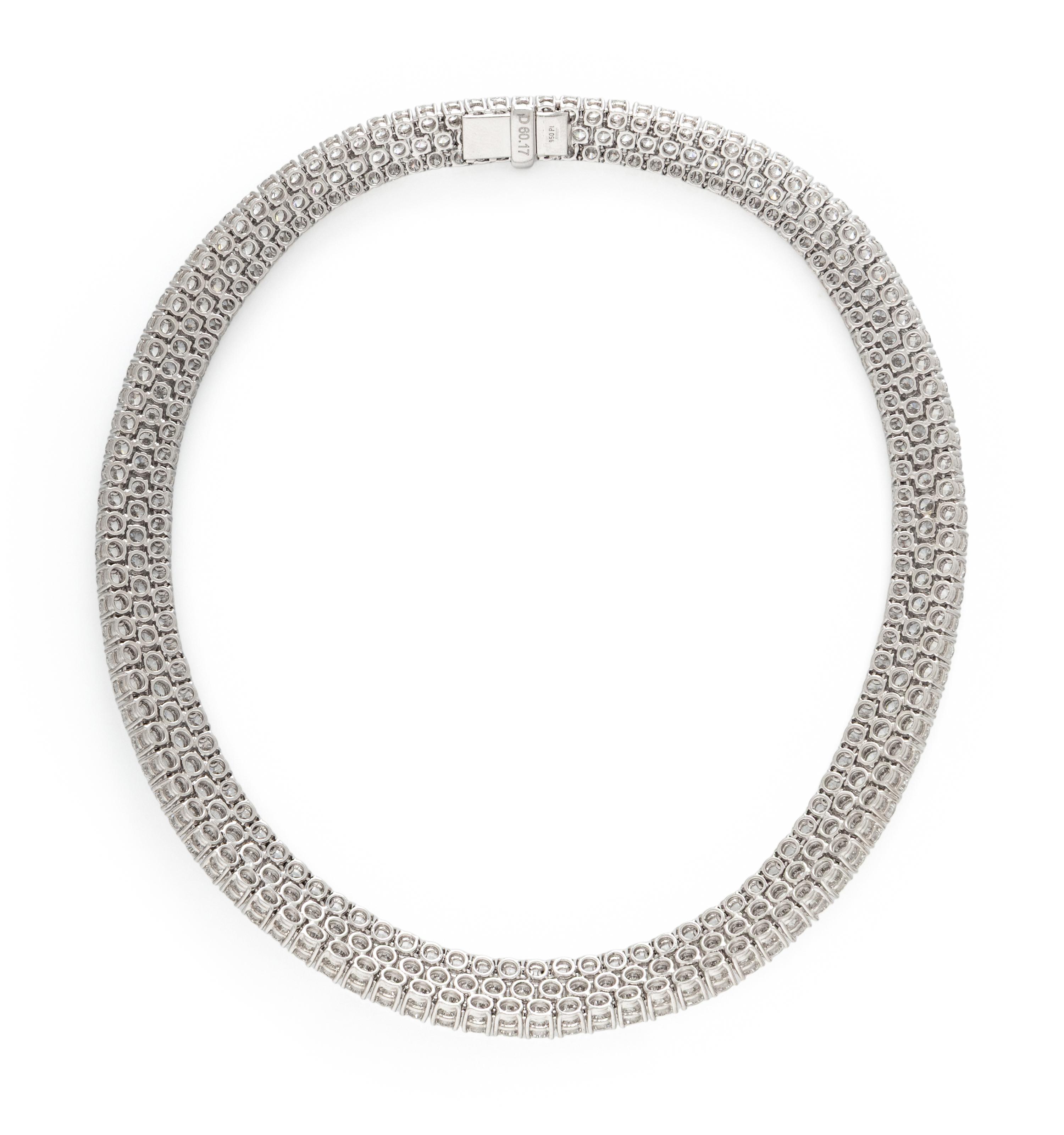 THREE ROW DIAMOND AND PLATINUM NECKLACE