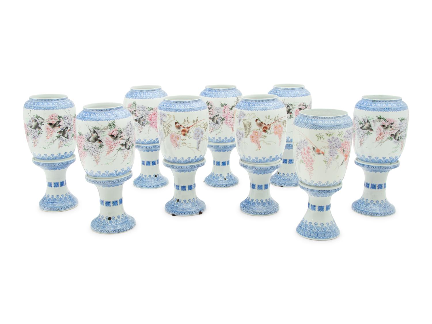 Nine Chinese Export Porcelain Vases on Stands
