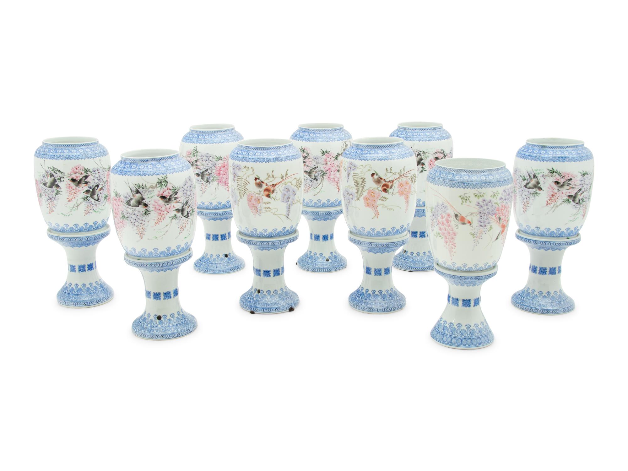 Nine Chinese Export Porcelain Vases on Stands