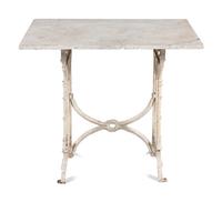 A Continental Gothic Style Painted Cast Iron Marble-Top Garden Table