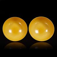 A pair of Chinese yellow-glazed bowls 嬌黃釉盌一對 Kangxi mark and of the period ??? ? ??