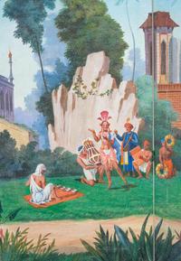A French Scenic Wallpaper Four-Panel Screen