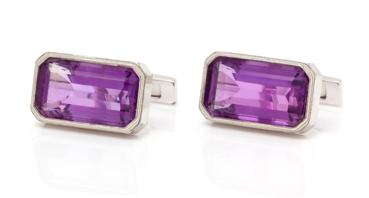A Pair of Sterling Silver and Amethyst Cufflinks, Cartier, 9.60 dwts.