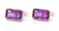 A Pair of Sterling Silver and Amethyst Cufflinks, Cartier, 9.60 dwts.
