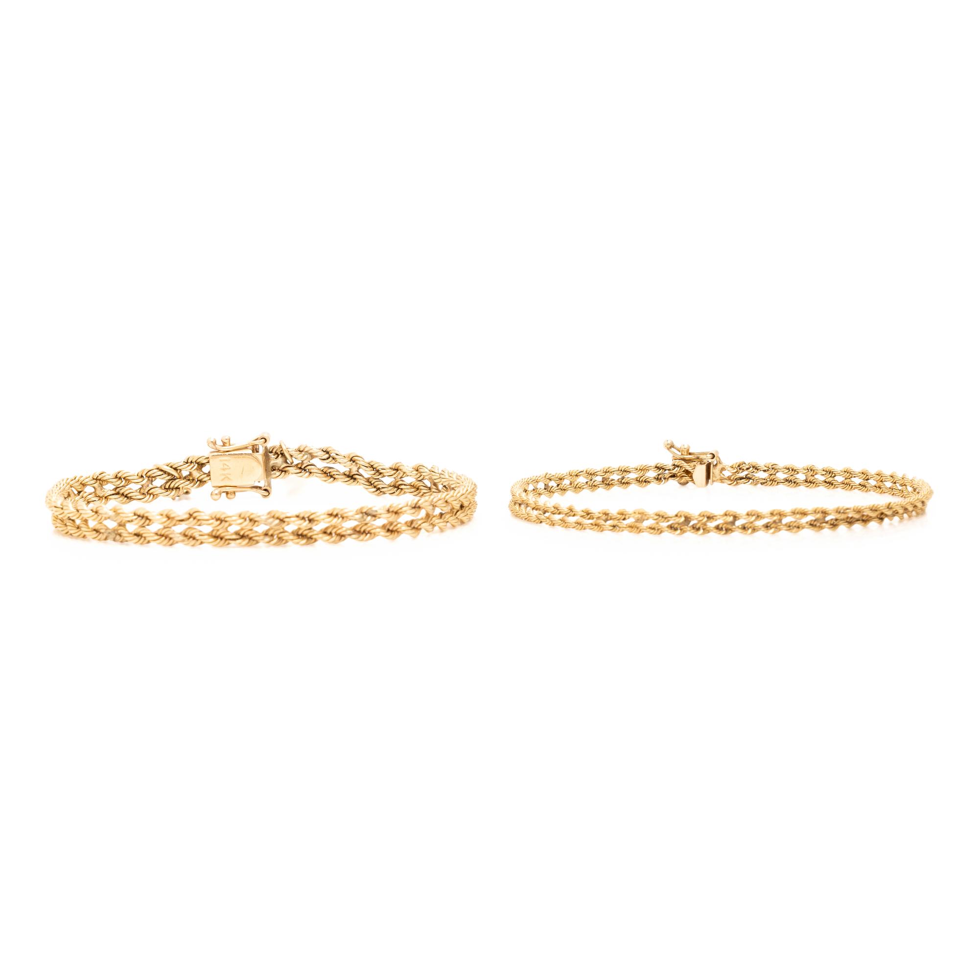 Two Yellow Gold Double Strand Rope Link Bracelets