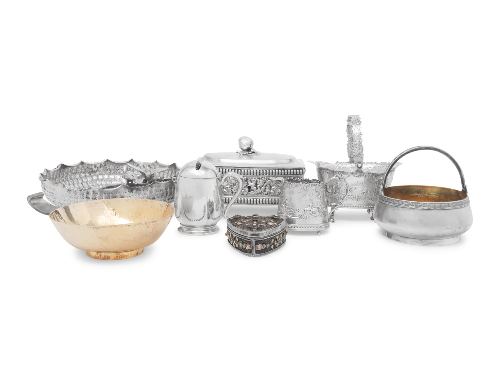 A Group of Eight Continental Silver Table Articles